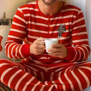Nick & Nora Red Striped Sock Monkey Adult Onesie Pajamas XL– NWT Holiday PJ